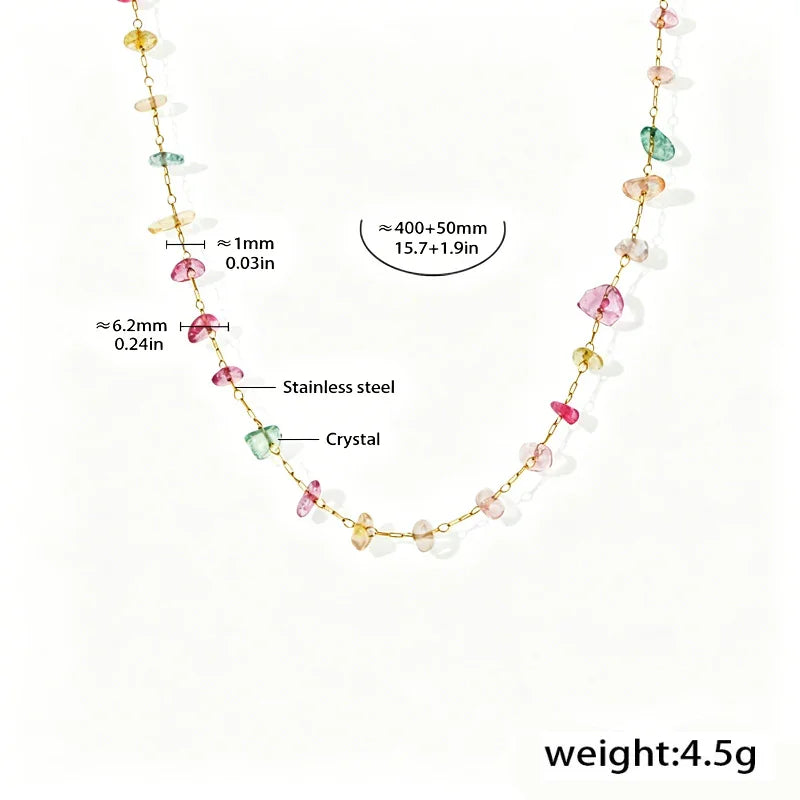 Dopamine Crystal Stone Stainless Steel Clavicle Necklace And Bracelet Set