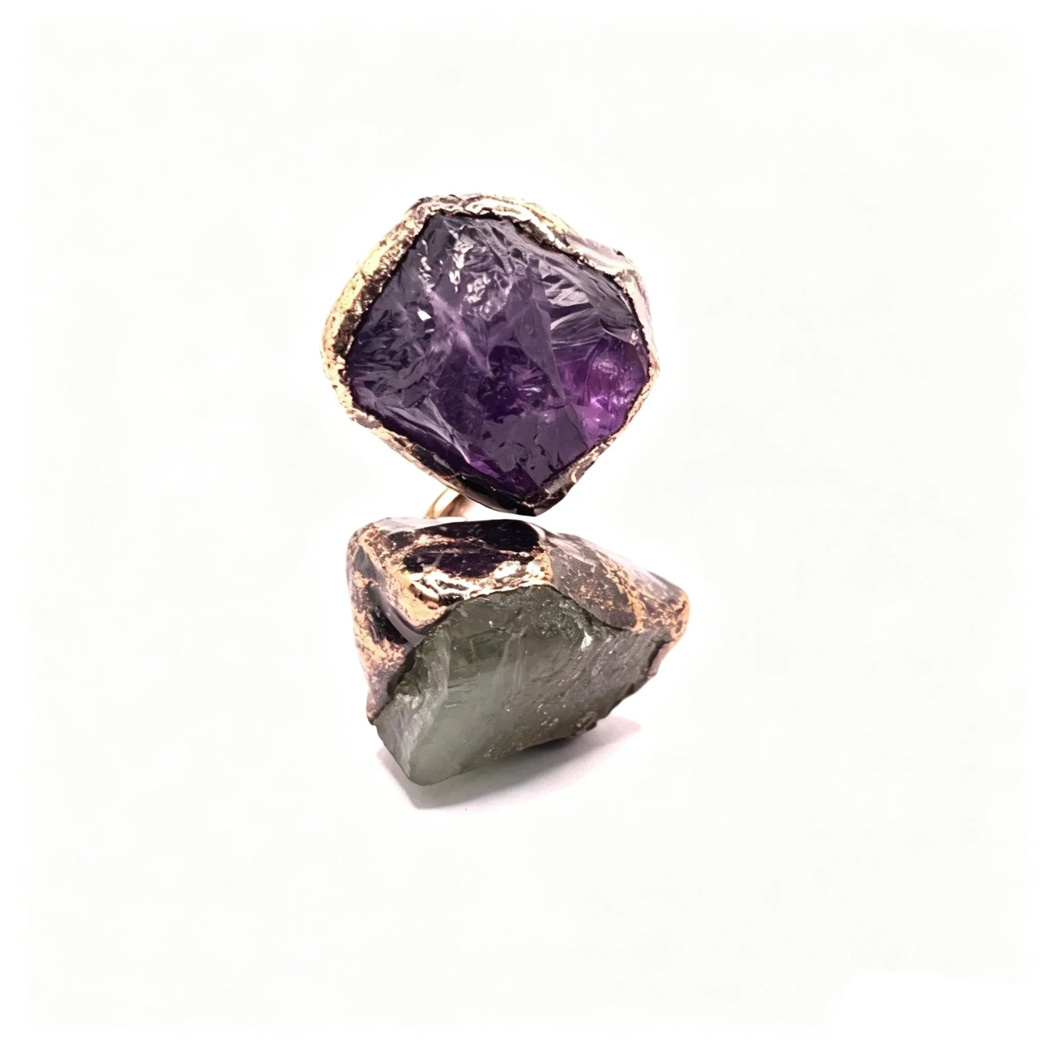 Natural Amethyst, Citrine, and Green Fluorite Open Double-Ended Ring