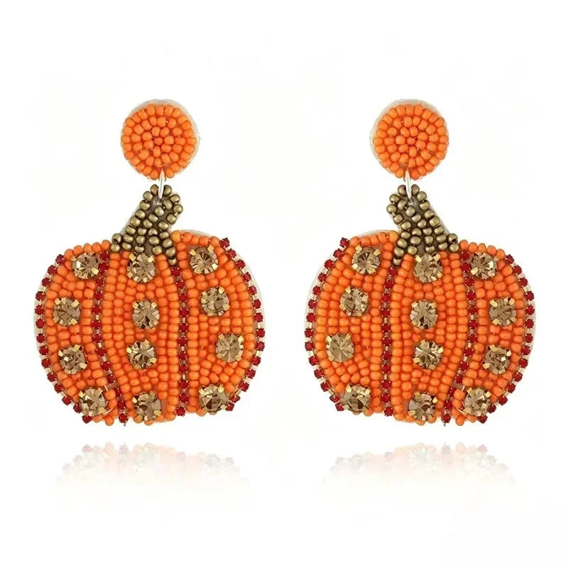 Halloween Fabric Bead Earrings Pumpkin Ghost Ear Accessories