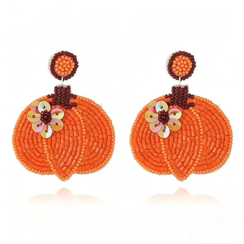 Halloween Fabric Bead Earrings Pumpkin Ghost Ear Accessories