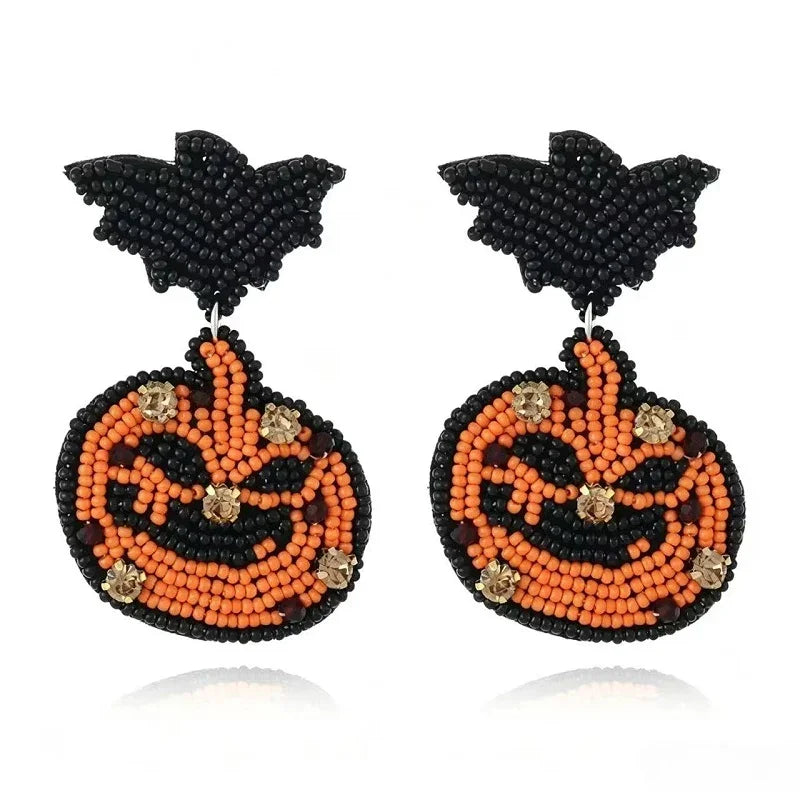 Halloween Fabric Bead Earrings Pumpkin Ghost Ear Accessories