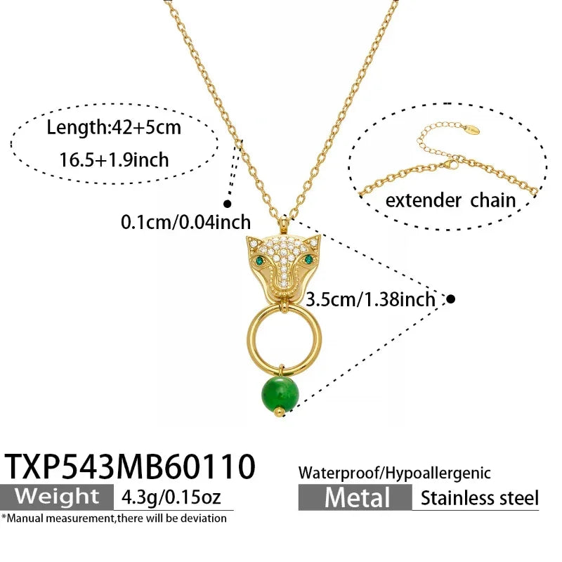Stainless Steel Leopard Pendant With Zircon And Natural Agate