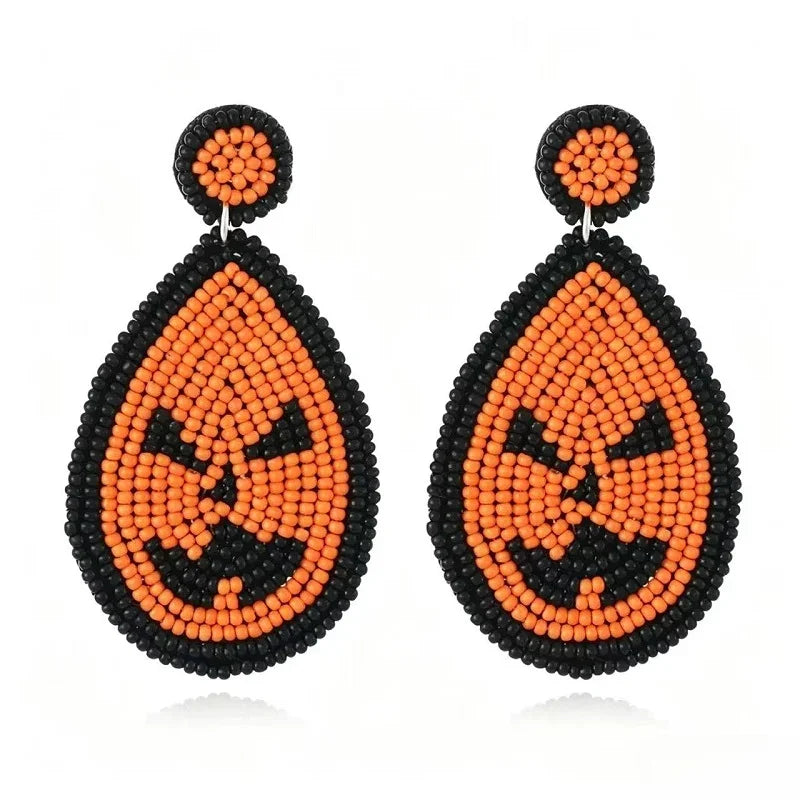 Halloween Fabric Bead Earrings Pumpkin Ghost Ear Accessories