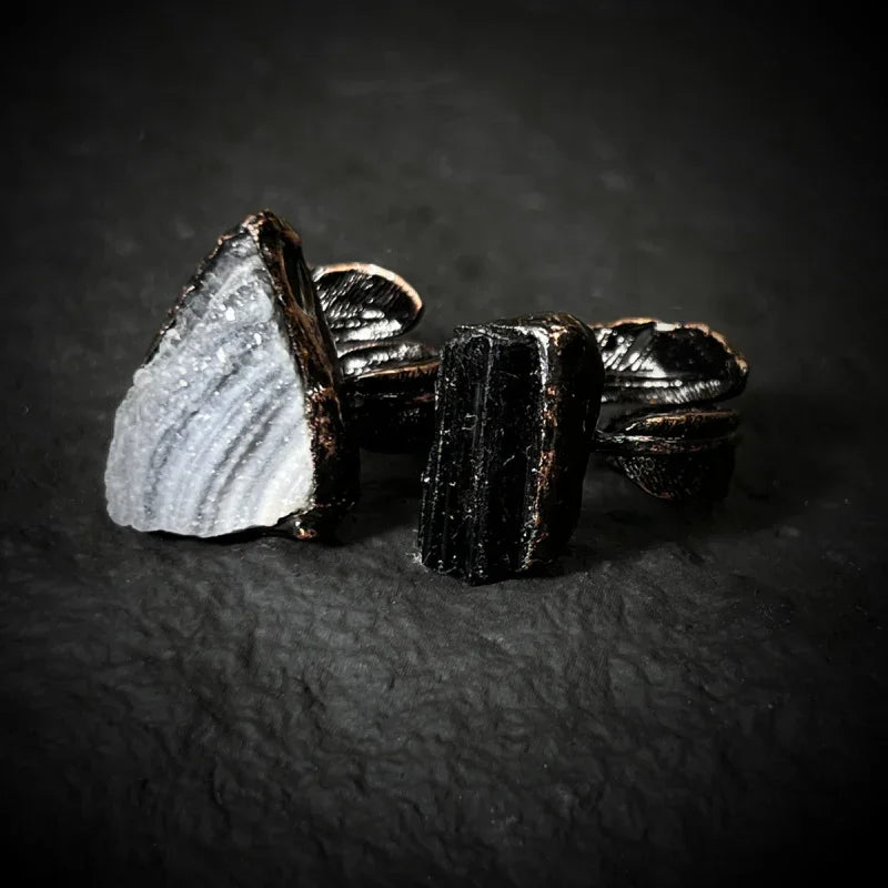 black gemstone engagement ring