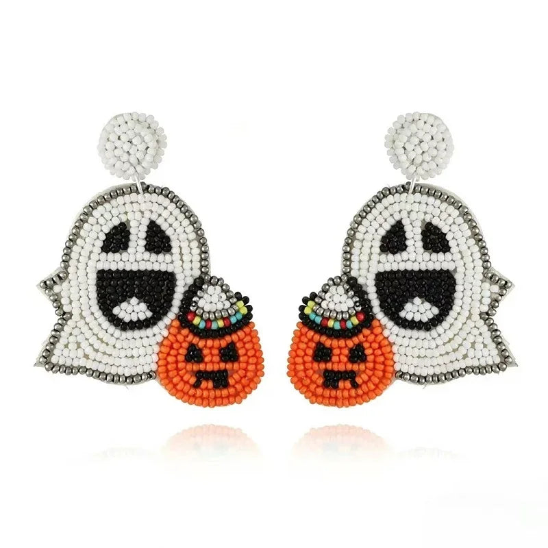 Halloween Fabric Bead Earrings Pumpkin Ghost Ear Accessories