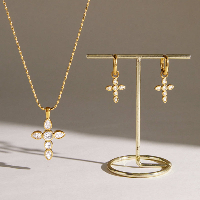 cross necklace and earrings set