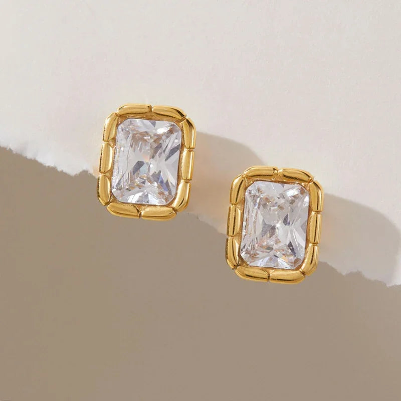 cubic zirconia stud earrings square