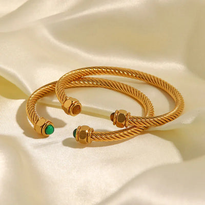 Stainless Steel Natural Stone Bracelet For Women, Unique Open Bangle
