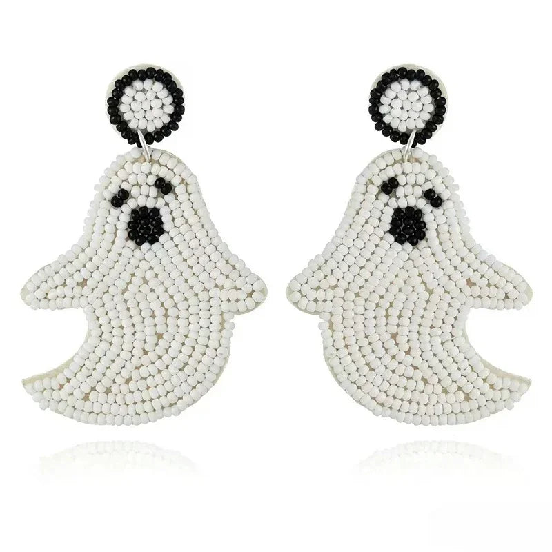 Halloween Fabric Bead Earrings Pumpkin Ghost Ear Accessories