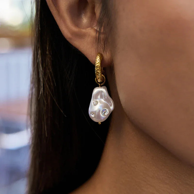 earrings studs with drop pearl