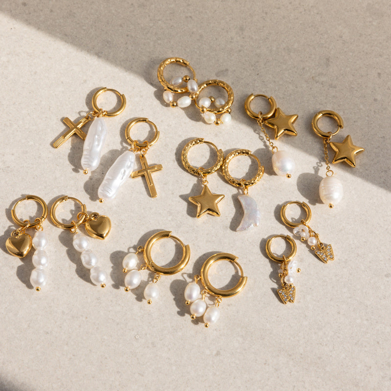 gold and pearl dangle earrings