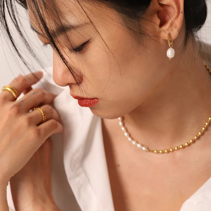 gold and pearl hoop earrings