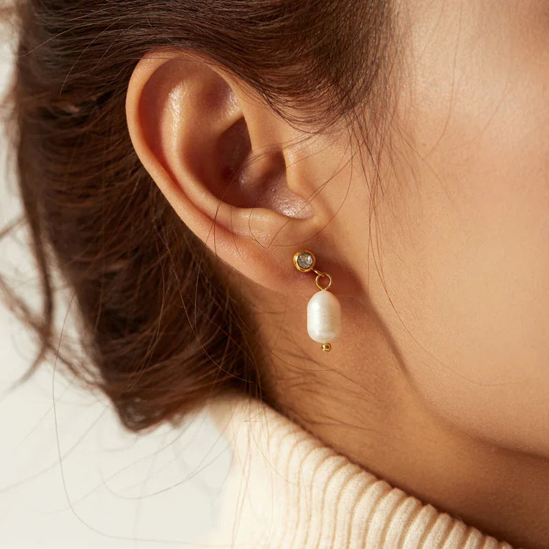 gold drop earrings pearl