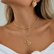 gold heart necklace and earring sets