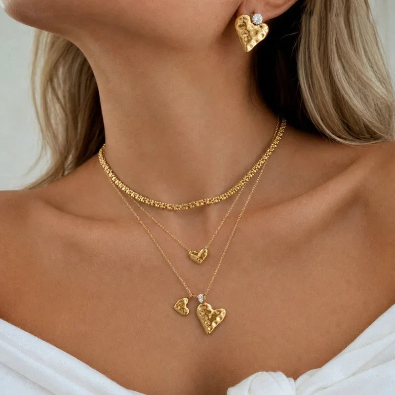 gold heart necklace and earring sets