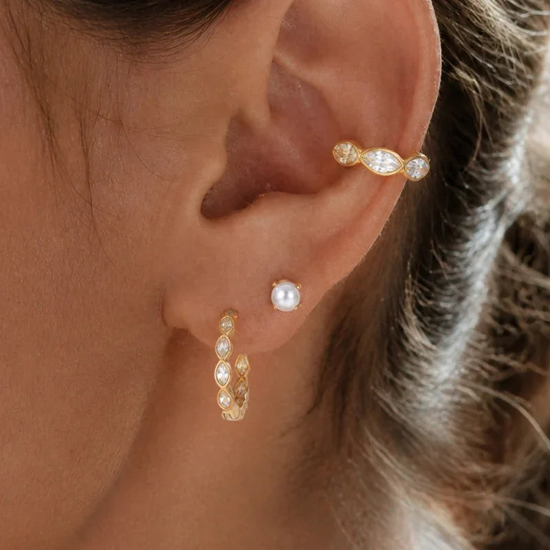 gold white earrings