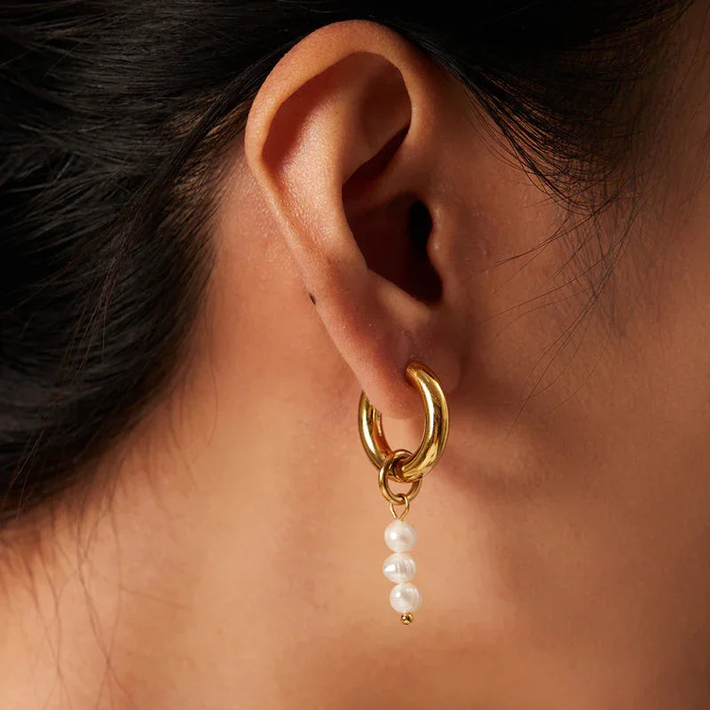 golden pearl earrings drop