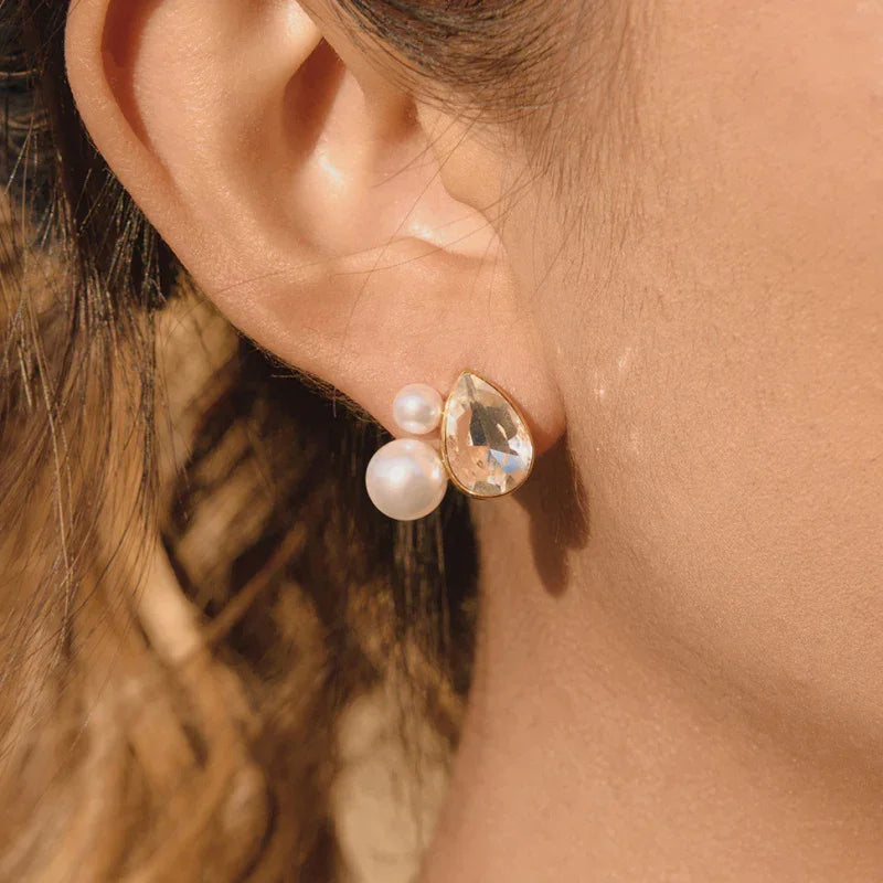 pearl and cubic zirconia drop earrings