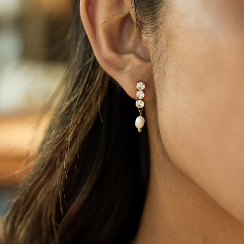 pearl zircon stud earrings