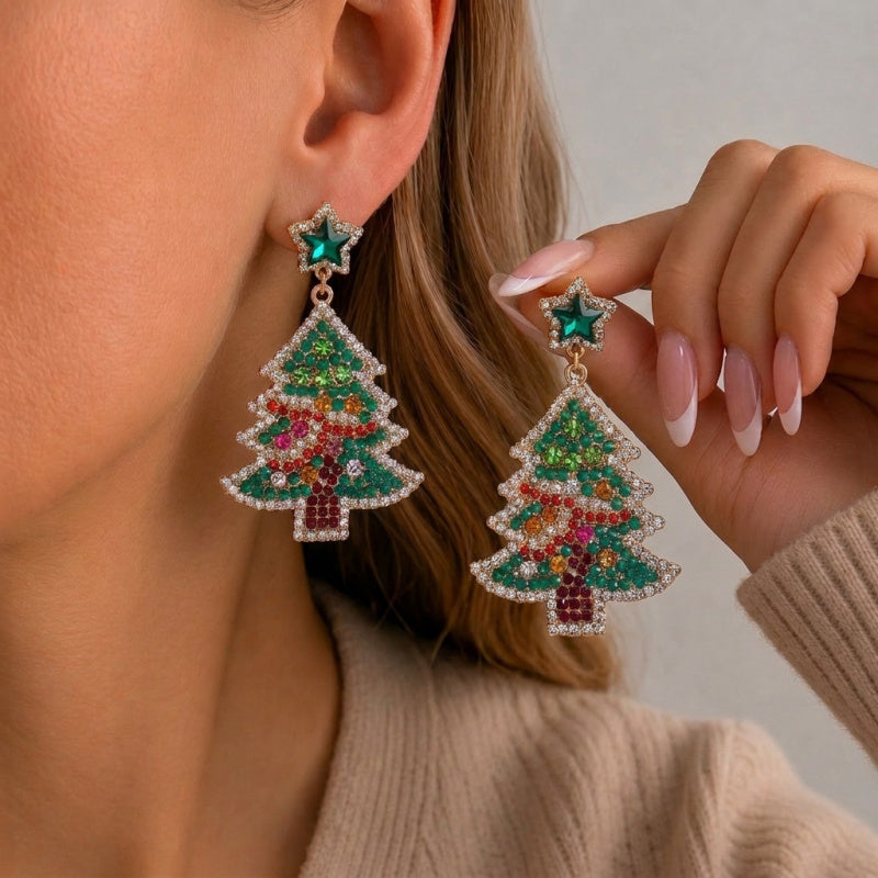 pink christmas earrings