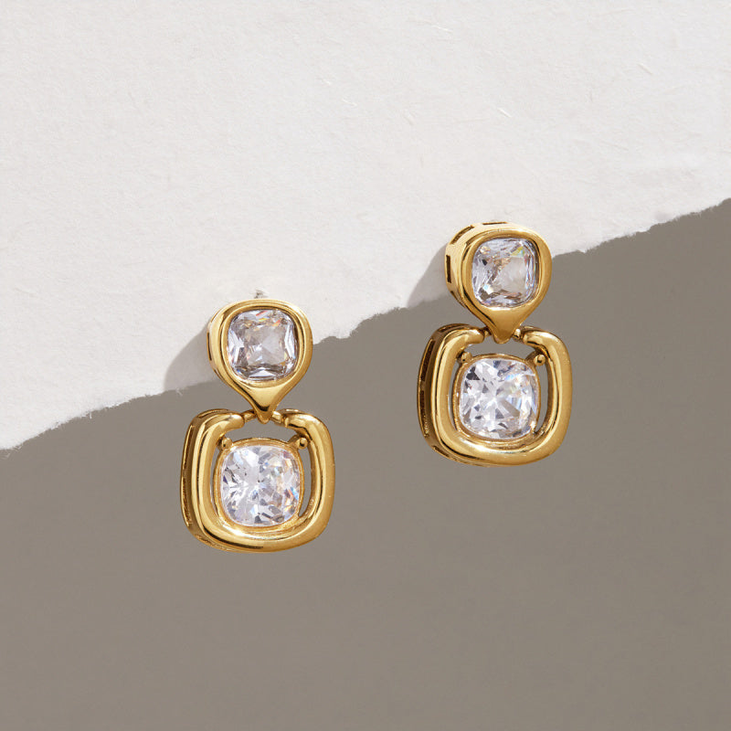 square dangle zircon earrings