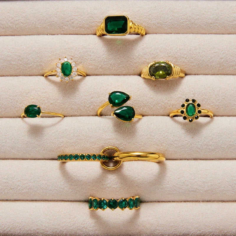 zircon rings with green stone